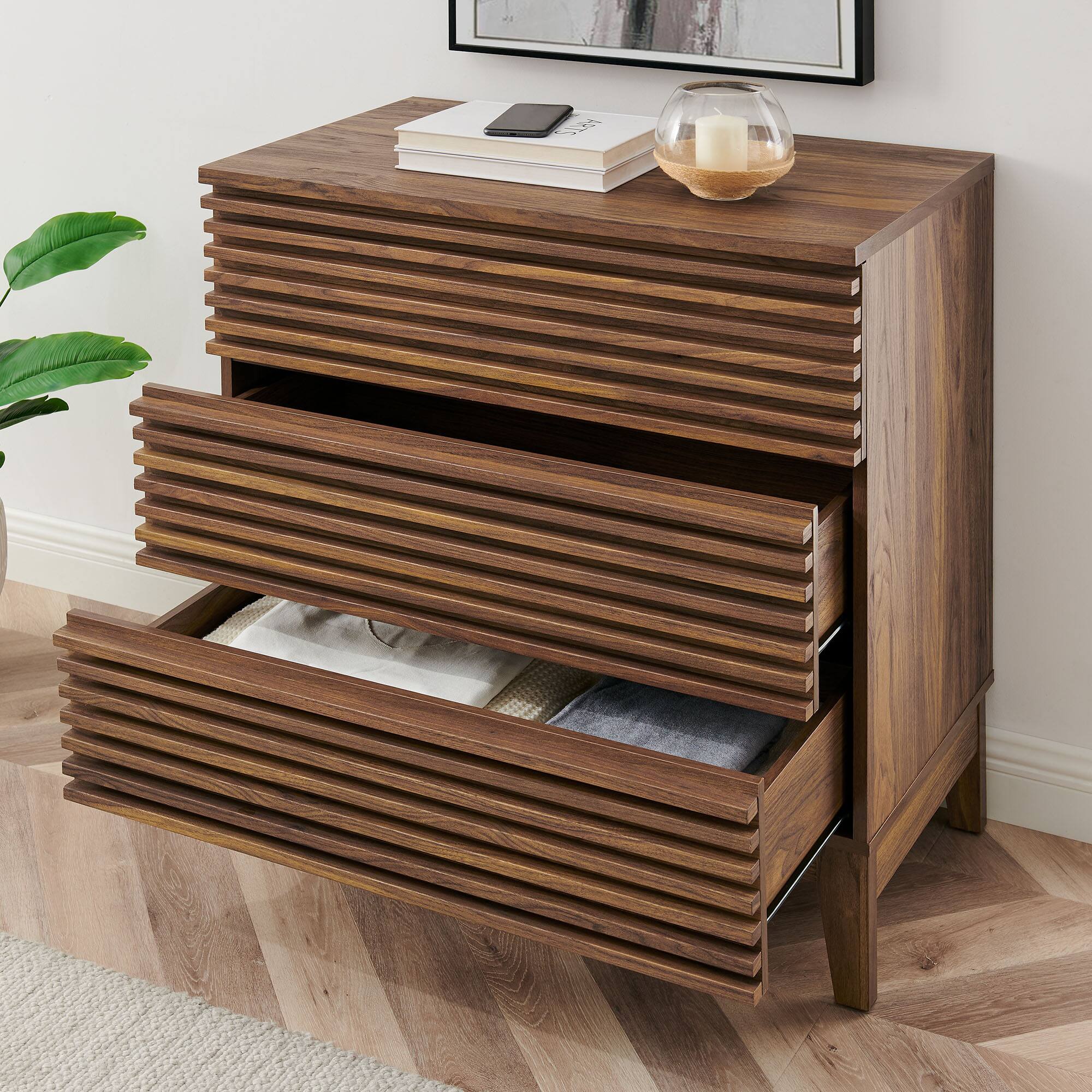 Alt View 1. Modway - Render Large 3-Drawer Nightstand by Modway - Walnut.