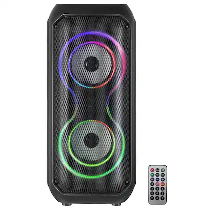 Front. iQ Sound - 6-Watt Portable Bluetooth Rechargeable Speaker, Dual 4" Woofers, FM Radio, Mic Input, Remote, IQ-3404BT - Black.