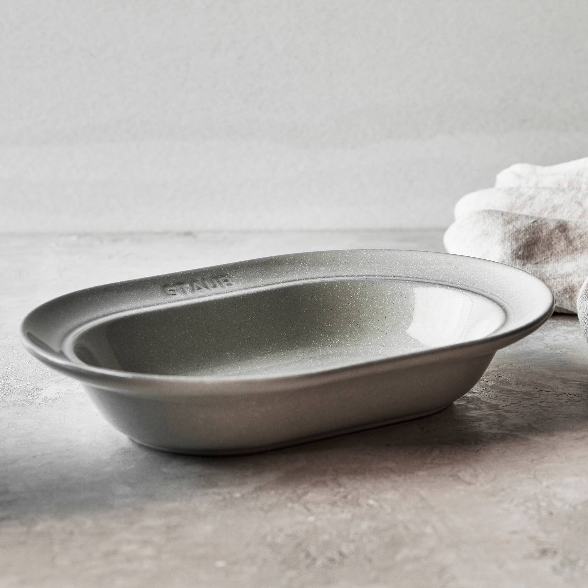 Alt View 1. Staub - Staub Ceramic Dinnerware 10-inch Oval Serving Dish - White Truffle - White Truffle.