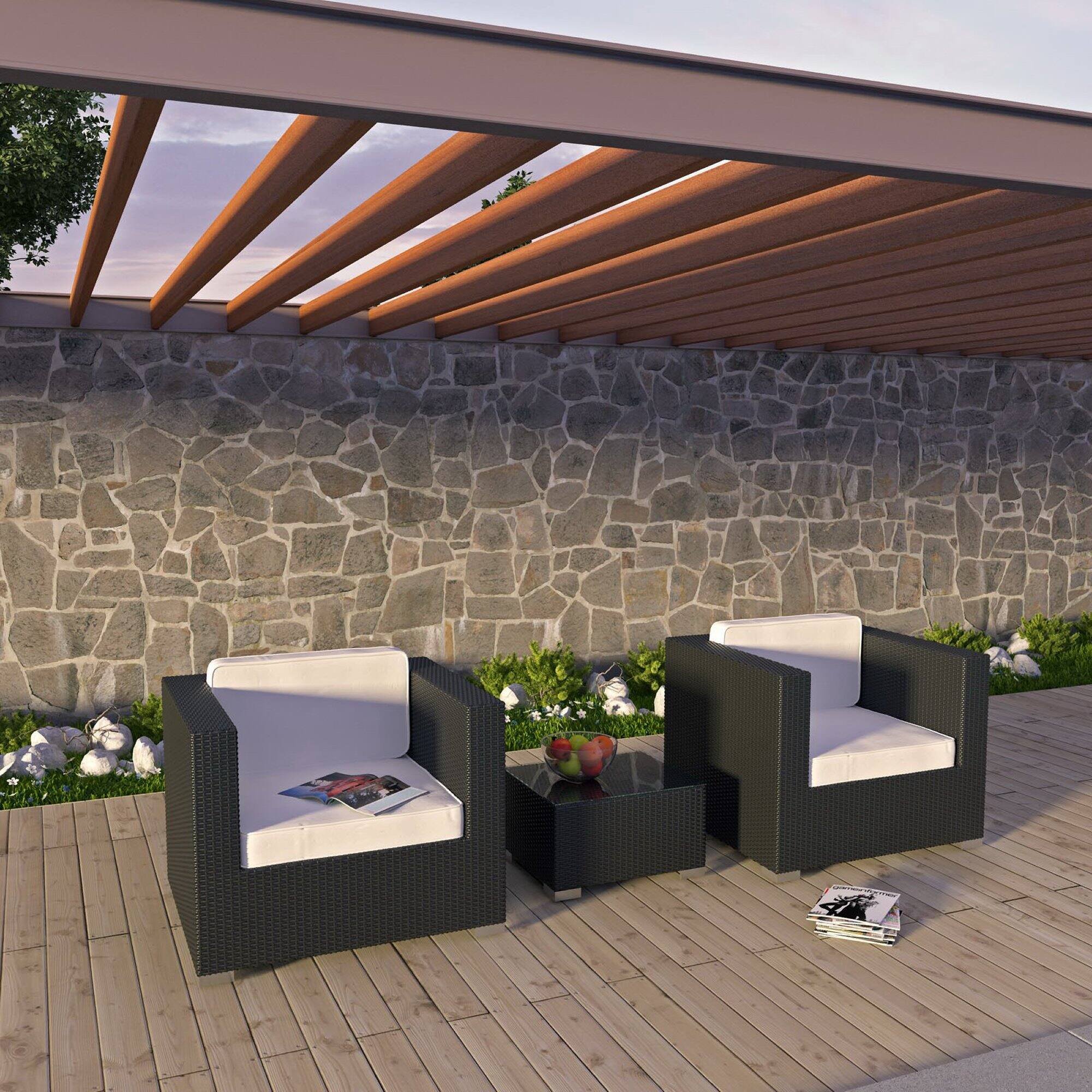 Back. Modway - Burrow 3-Piece Outdoor Rattan Patio Set - Espresso White.