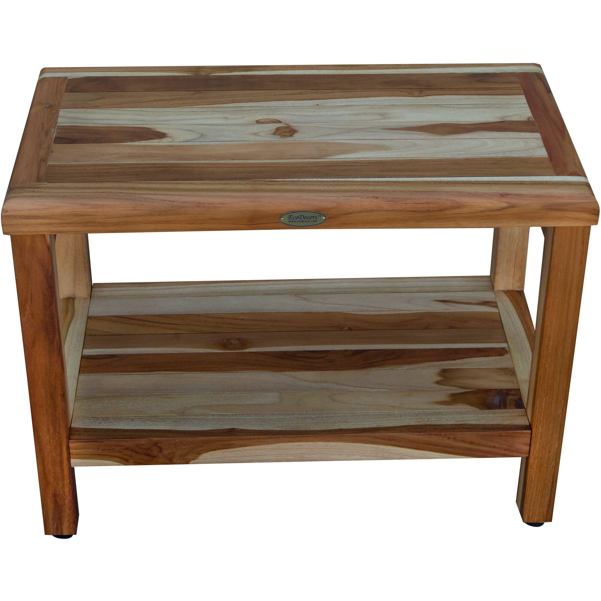 Angle. EcoDecors - EcoDecors Eleganto EarthyTeak 24" Teak Wood Shower Bench with Shelf - EarthyTeak.