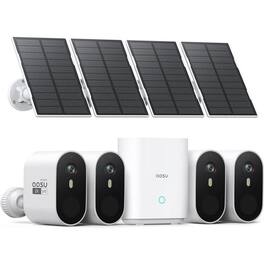 AOSU - Solar Wireless Outdoor Security Cameras,2K/3MP Home Security System 4-Cam Kit with 166°Ultra-Wide View,32G Local Storage
