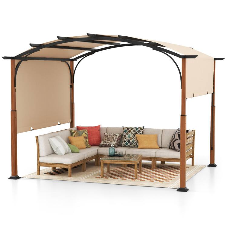 Alt View 3. Mondawe - 10x12ft Freestanding Retractable Pergola w/ Canopy, Outdoor Patio Shade Structure with Powder-Coated Frame - Beige.