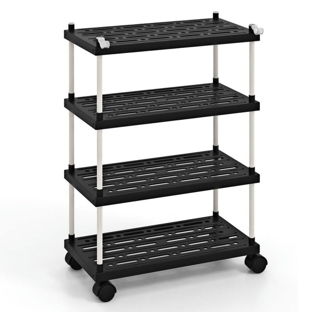 Left. Kadyn - 4-Tier Kitchen Slim Storage Cart with Lockable Wheels-Black, Kitchen Island, Island Table for Kitchen,Dinning Room - Black.