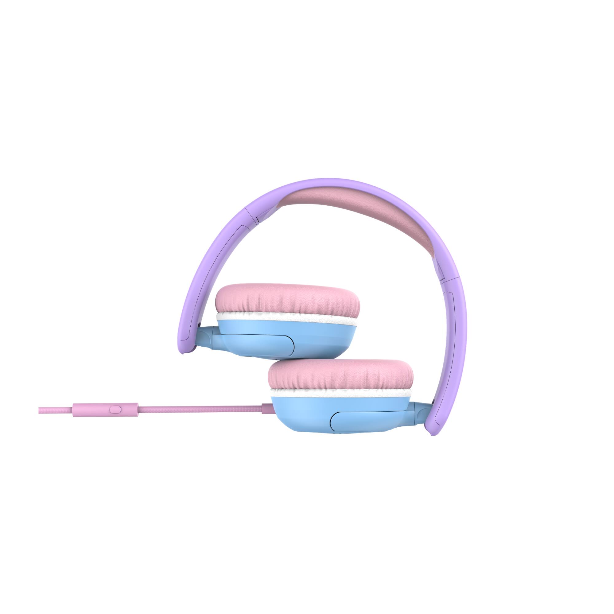 Angle. myFirst - myFirst CareBuds Link W1, Foldable Wired Headphone with Kids Safe Volume Limit & Built in Mic - Cotton Candy - Pink.