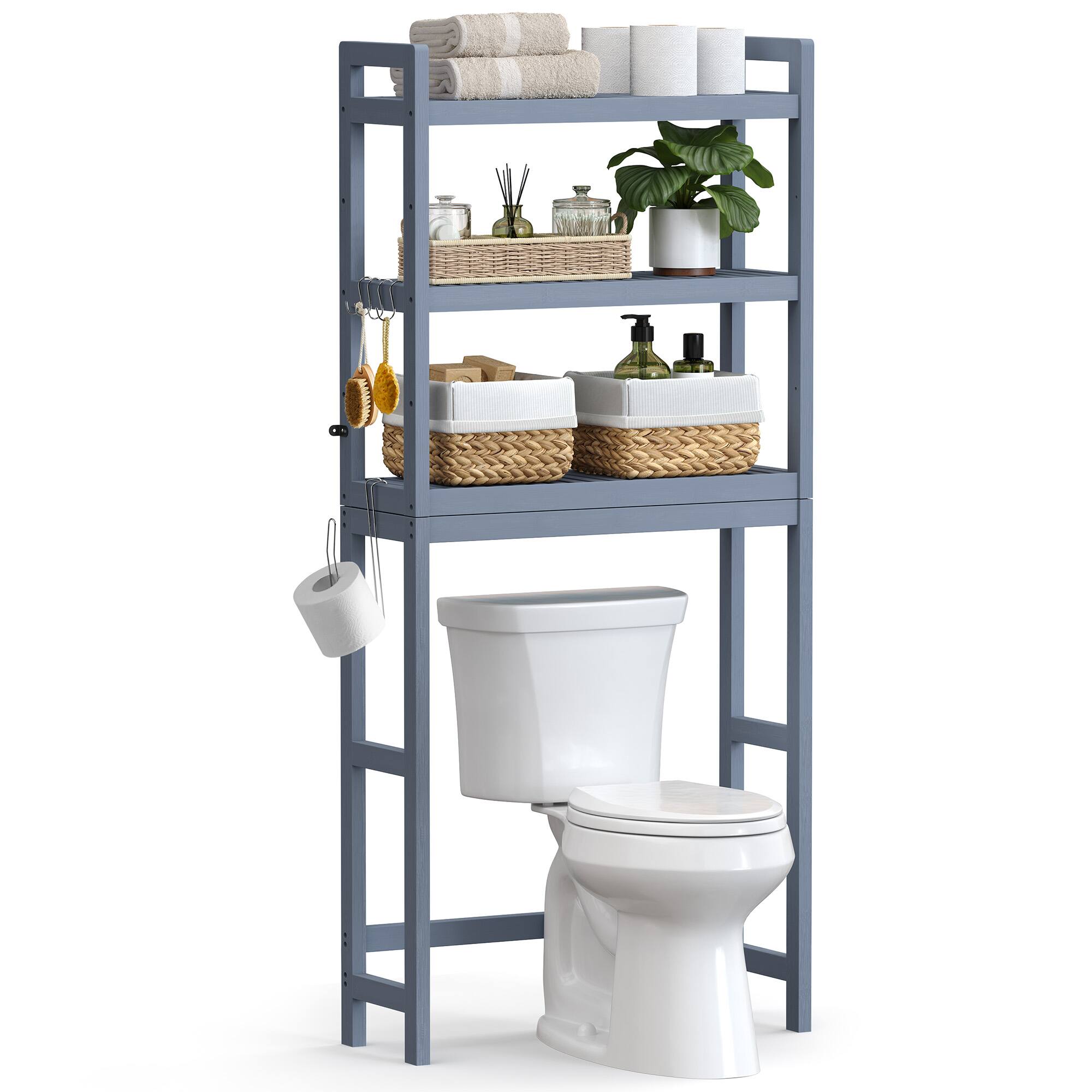 Front. Songmics Home - Over The Toilet Storage, 3-Tier Over Toilet Bathroom Organizer with Adjustable Shelf, 10.2 x 24.8 x 66.9 Inches - Grey.