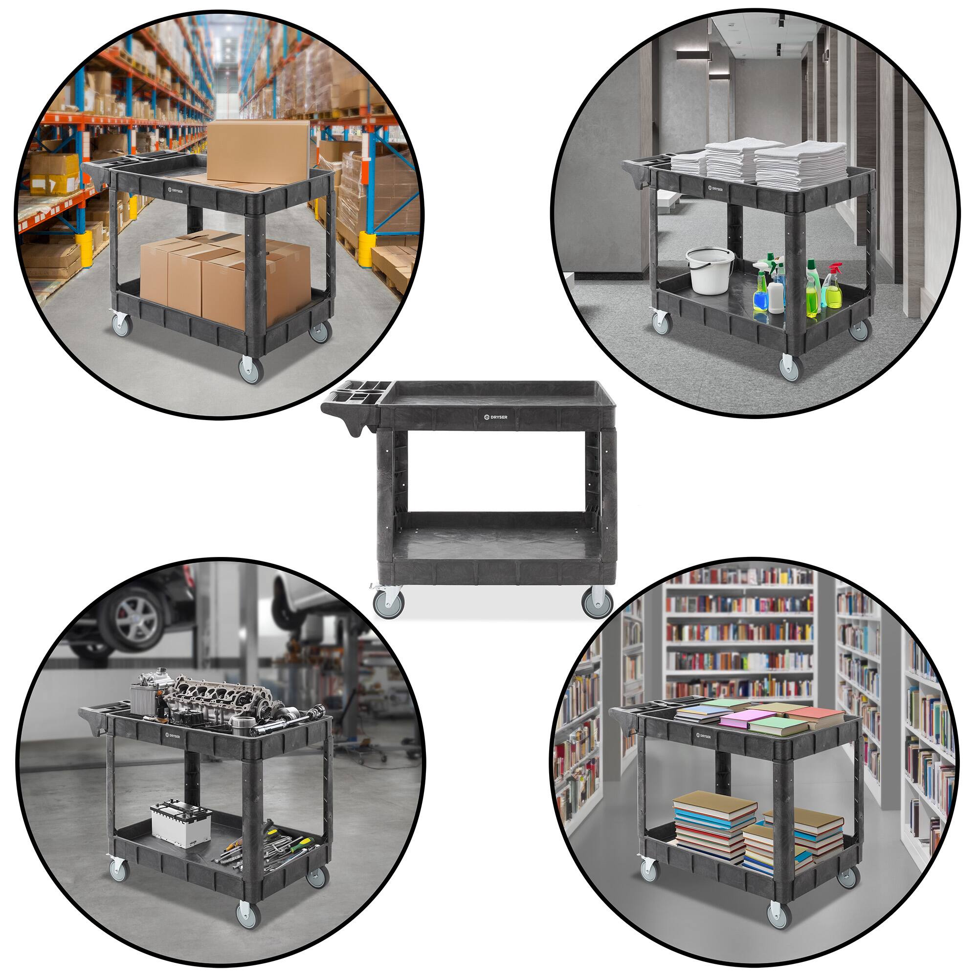 Alt View 5. Dryser - Utility Service Cart with Tiers - 550 -lb Capacity - 5-in Wheels - Black.