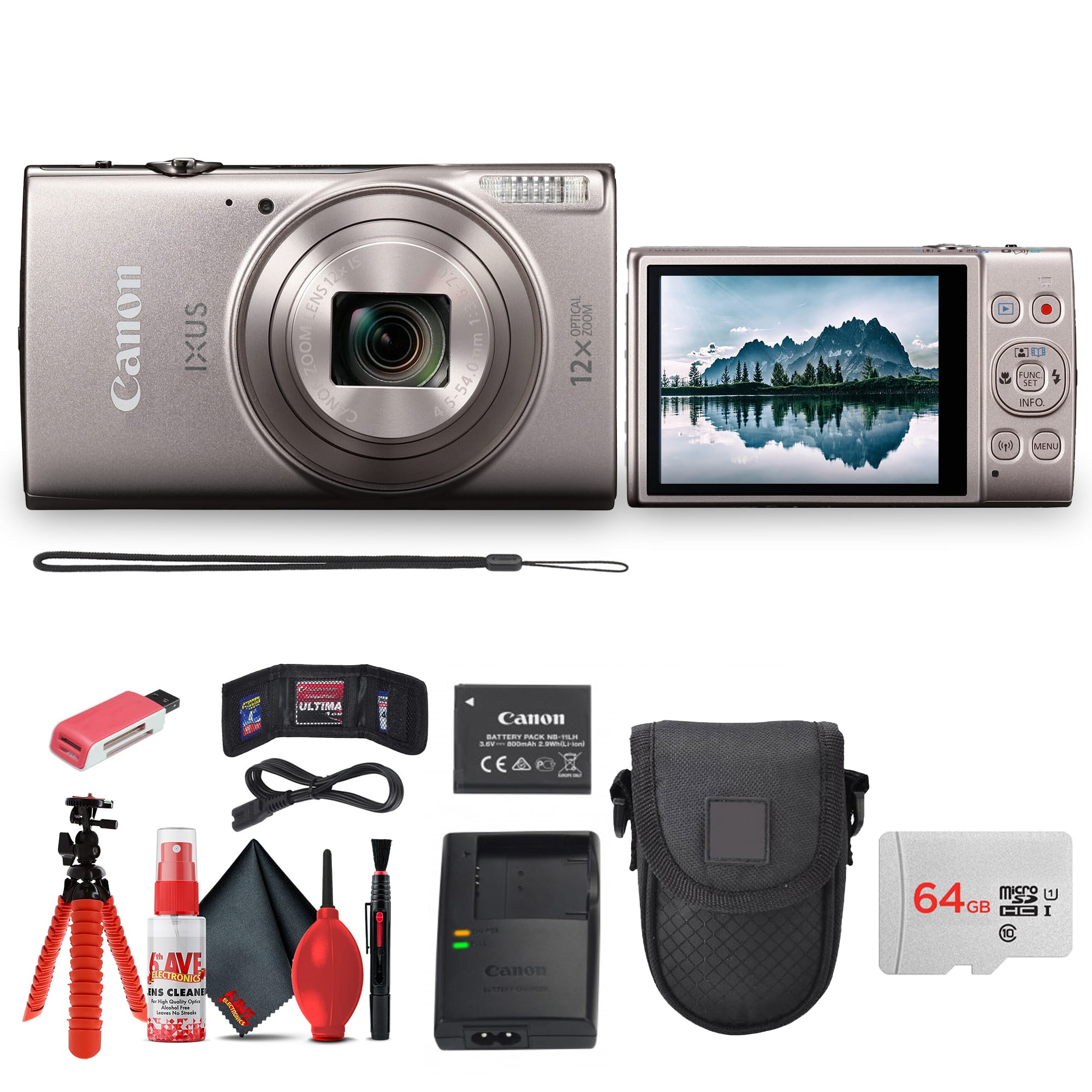 Canon - PowerShot IXUS 285 HS A Digital Camera (Silver) + Case + More
