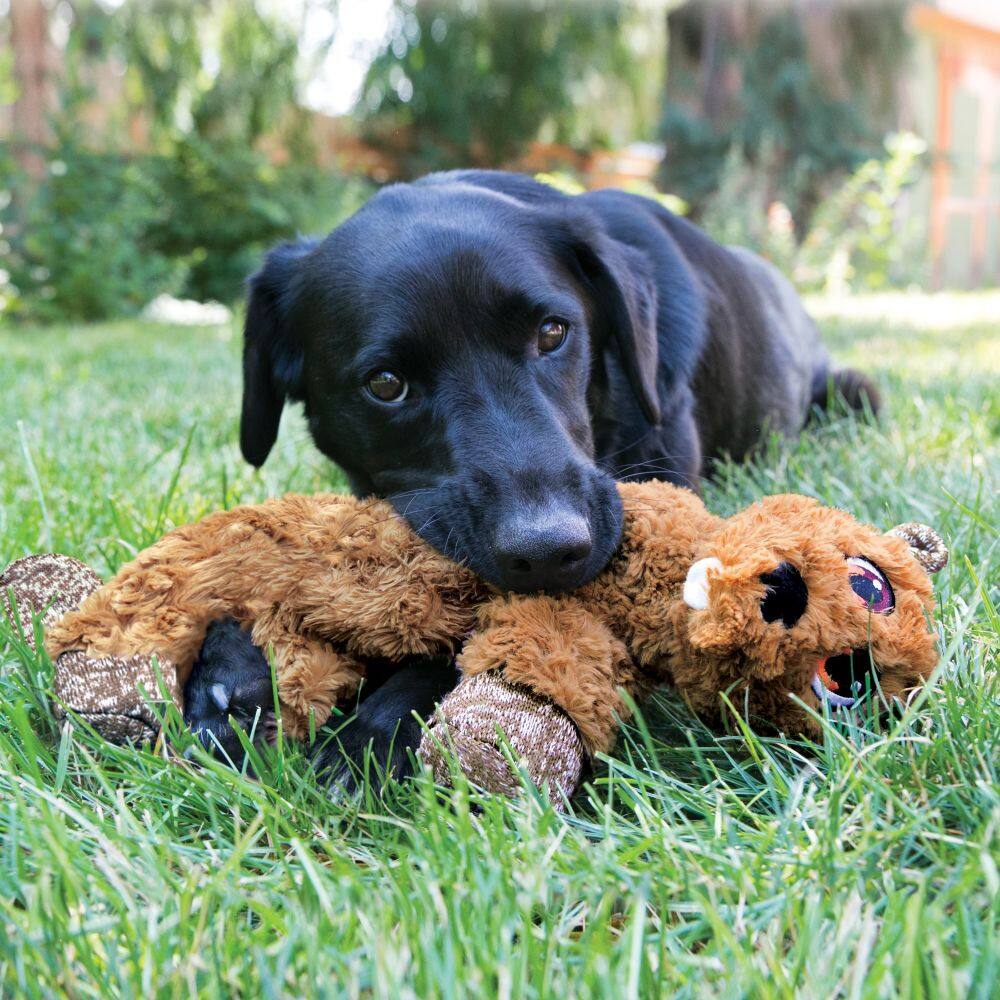 Left. KONG - Kong Low Stuff Flopzie Beaver Dog Toy Dog Toy in Medium - Brown.