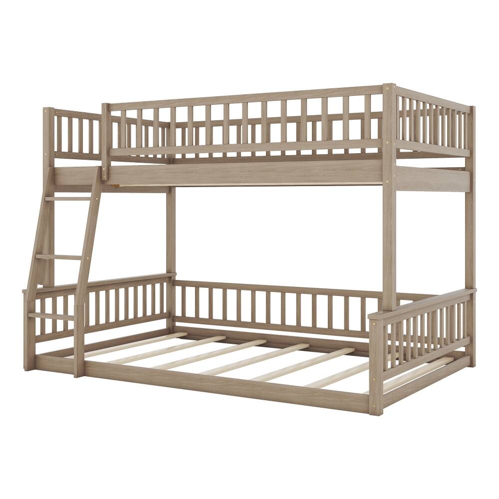 Alt View 6. Loheer - Loheer Full XL Over Queen Bunk Bed Walnut Solid Wood Frame - Walnut.