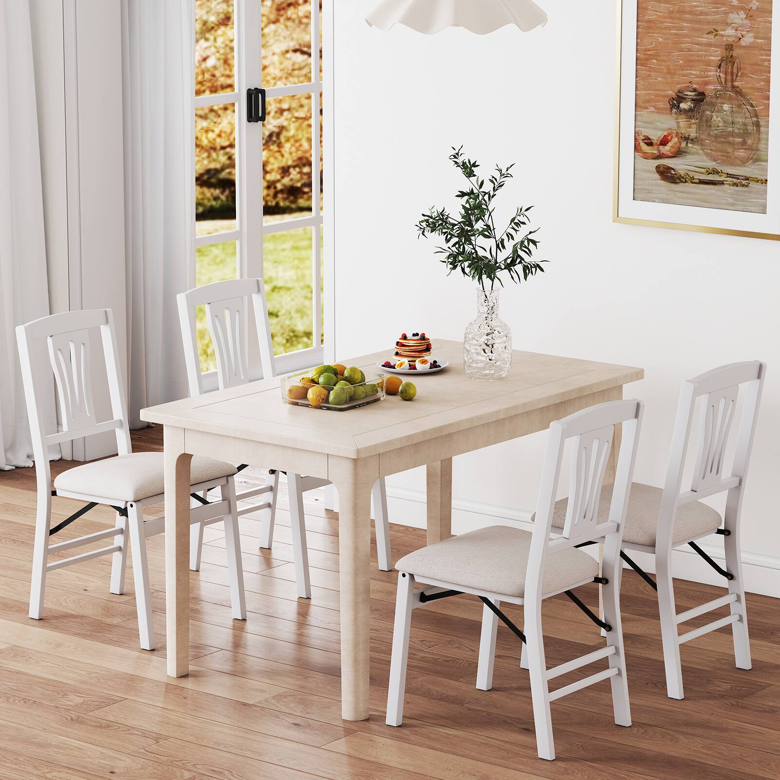 Alt View 1. Gymax - Gymax Folding Chairs Set of 4 w/Comfy Padded Seats Rubber Wood Frame for Dining Room - White.