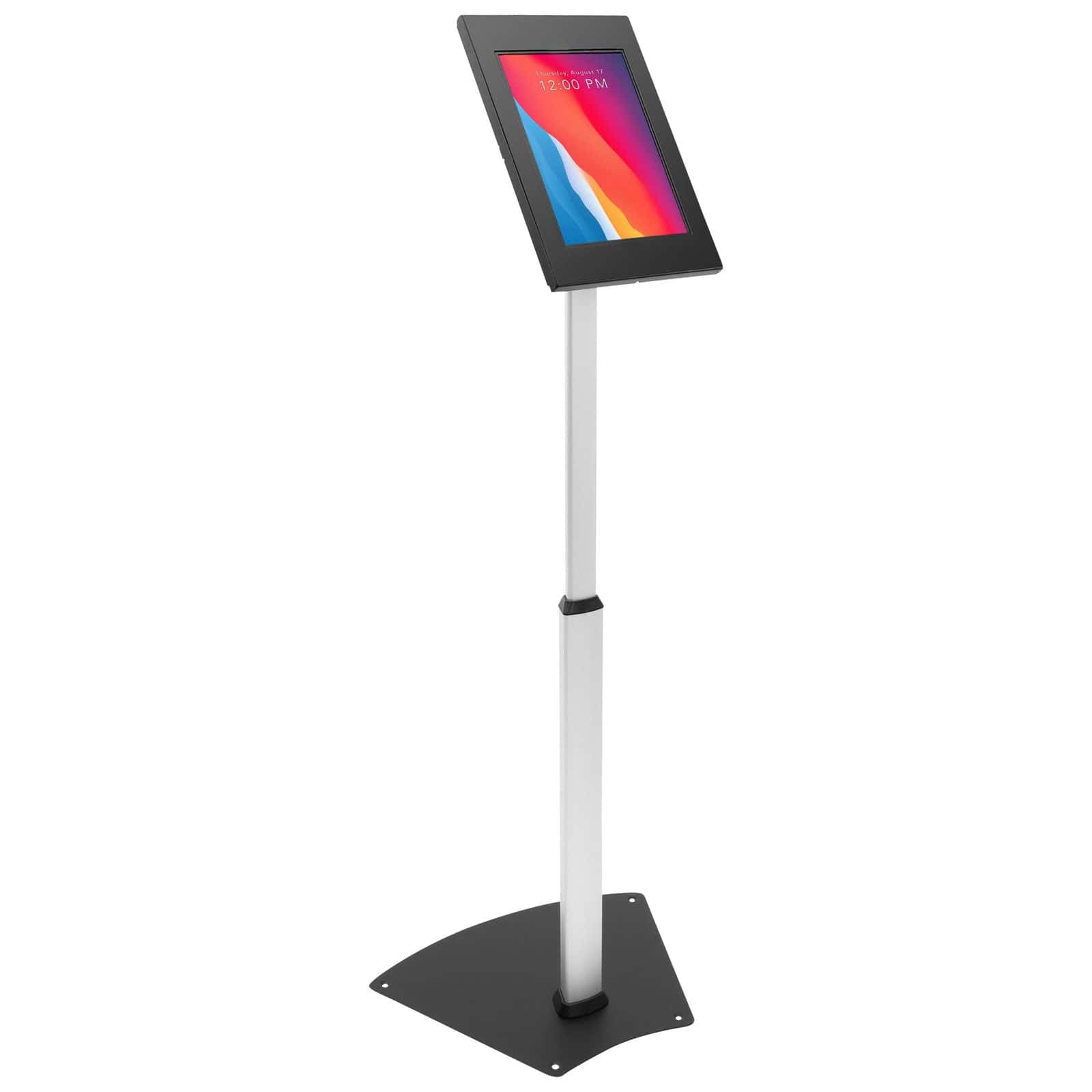 Mount-It! - Anti‑Theft Tablet Floor Stand with Height Adjustment, Universal iPad Enclosure with Tilt & Rotation Kiosk - Silver