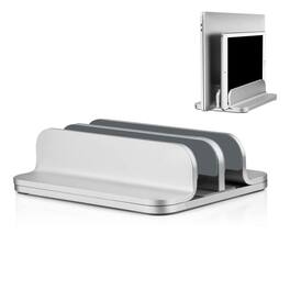 HongFei - Aluminum Alloy Double Slot Storage Port Vertical Laptop Stand, adjustable, for all MacBook models - Silver