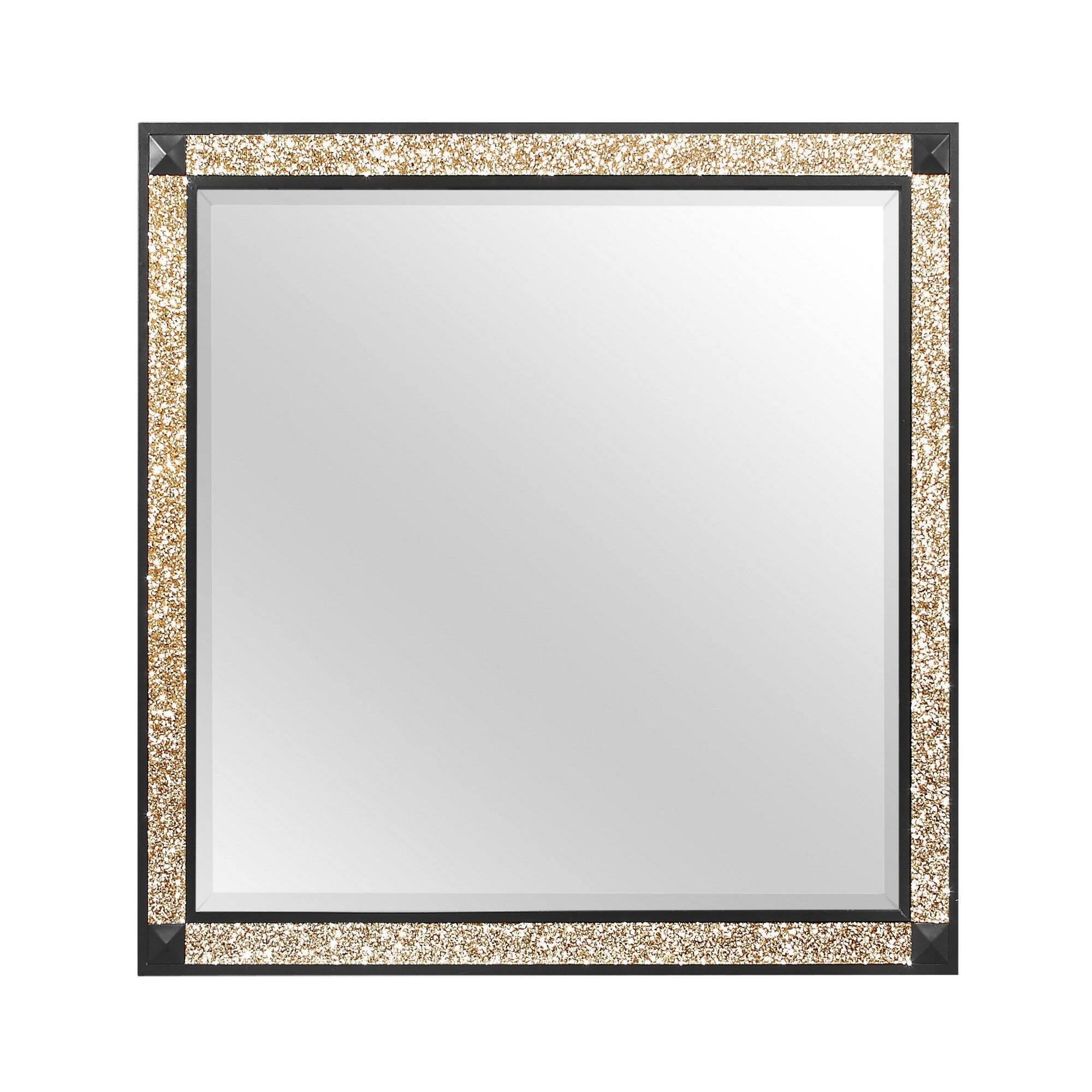 Back. BreeBe - LIVELY Black/Gold Mirror with Glitter Detail and Sleek Wood Frame - Black.