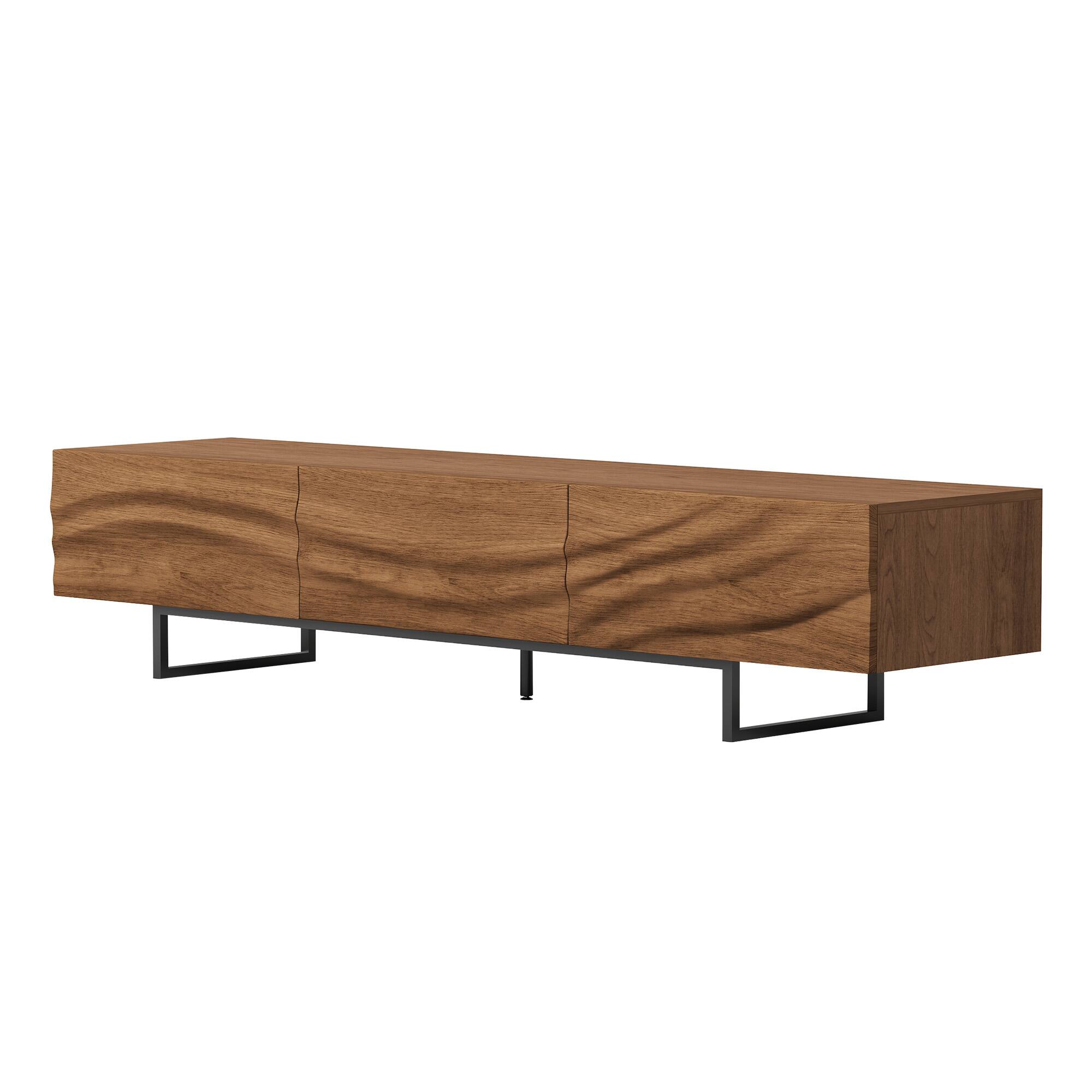 Alt View 4. luck idea - Mid-Century Modern TV Stand - 82.83” Wide with Metal Legs, 3 Drawers & Vent Holes - Walnut Color.