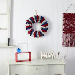 BreeBe - 18" Red White and Blue Burlap Wreath - Green