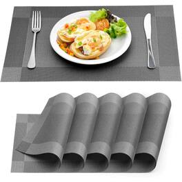 Zulay Kitchen - Vinyl Woven Placemats for Dining Table Set of 6 - Stain-Resistant & Non-Slip PVC Table Place Mats - Gray