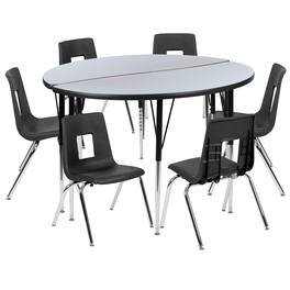 Flash Furniture - Emmy 47.5" Circle Wave Flexible Laminate Activity Table Set with 16" Student Stack Chairs, Grey/Black - Gray