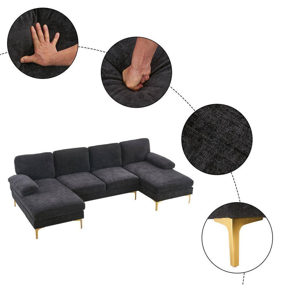 Alt View 3. Winado - 4 Seater U Shape Sectional Sofa Set with Two Chaise Living Room Furniture Couch - Black.