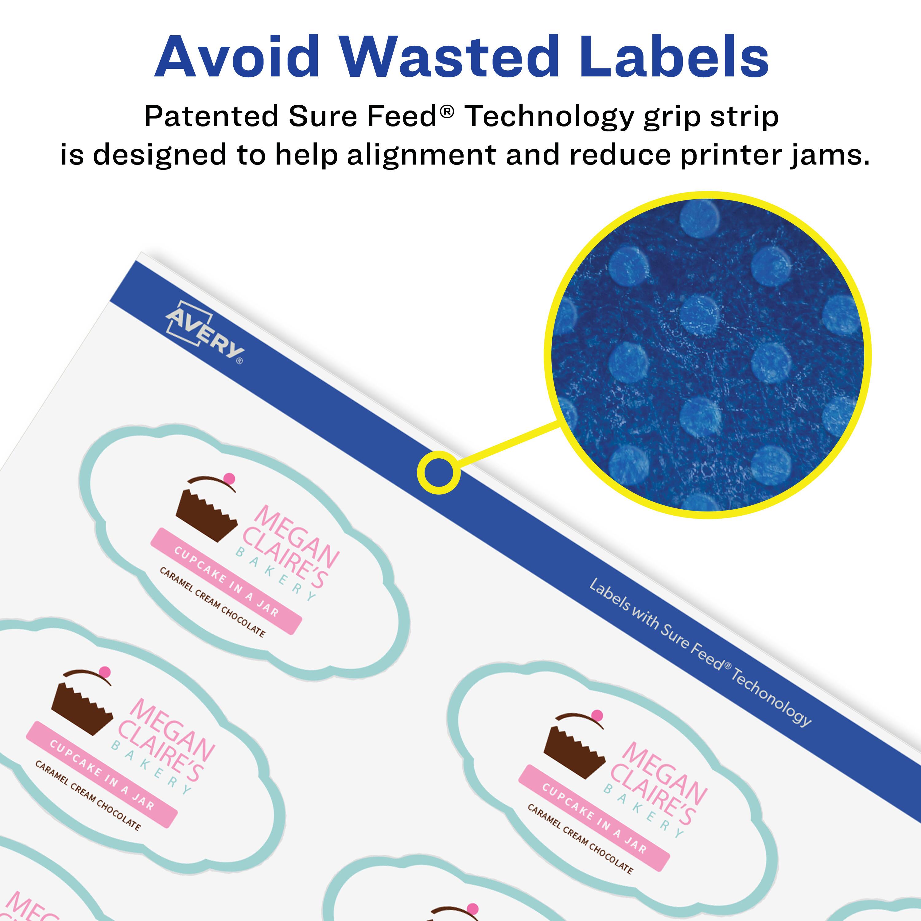 Avoid Wasted Labels

Patented Sure Feed® Technology grip strip is designed to help alignment and reduce printer jams.

AVERY CUPCAKE MEGAN CLAIRE'S BAKERY CARAMEL CREAM IN A JAR CHOCOLATE

Labels with Sure Feed® Technology