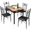 Front. Costway - 5PCS Dining Set Metal Table & 4 Chairs Kitchen Breakfast Furniture Black - Black.