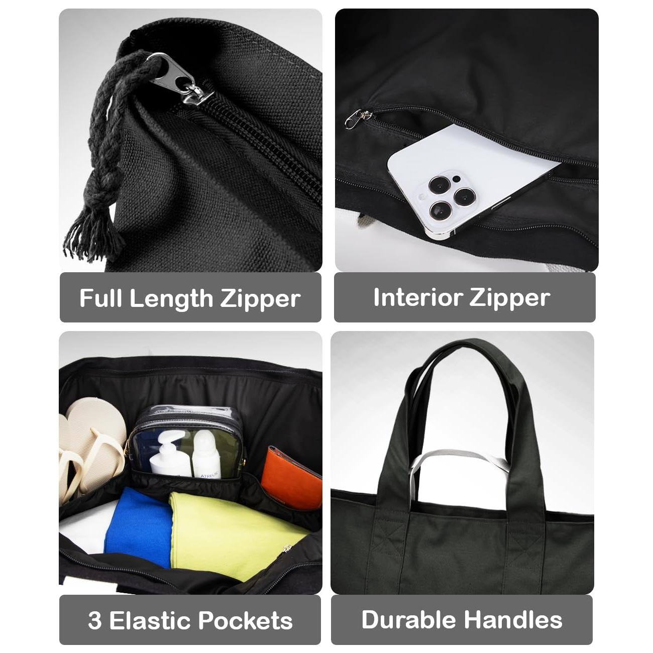 Full Length Zipper  
Interior Zipper  
3 Elastic Pockets  
Durable Handles