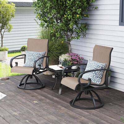 Alt View 6. Crestlive Products - Crestlive Products Set of 2 Brown Aluminum Frame Swivel Dining Chair Brown Mesh Seat - Ash-2PC.