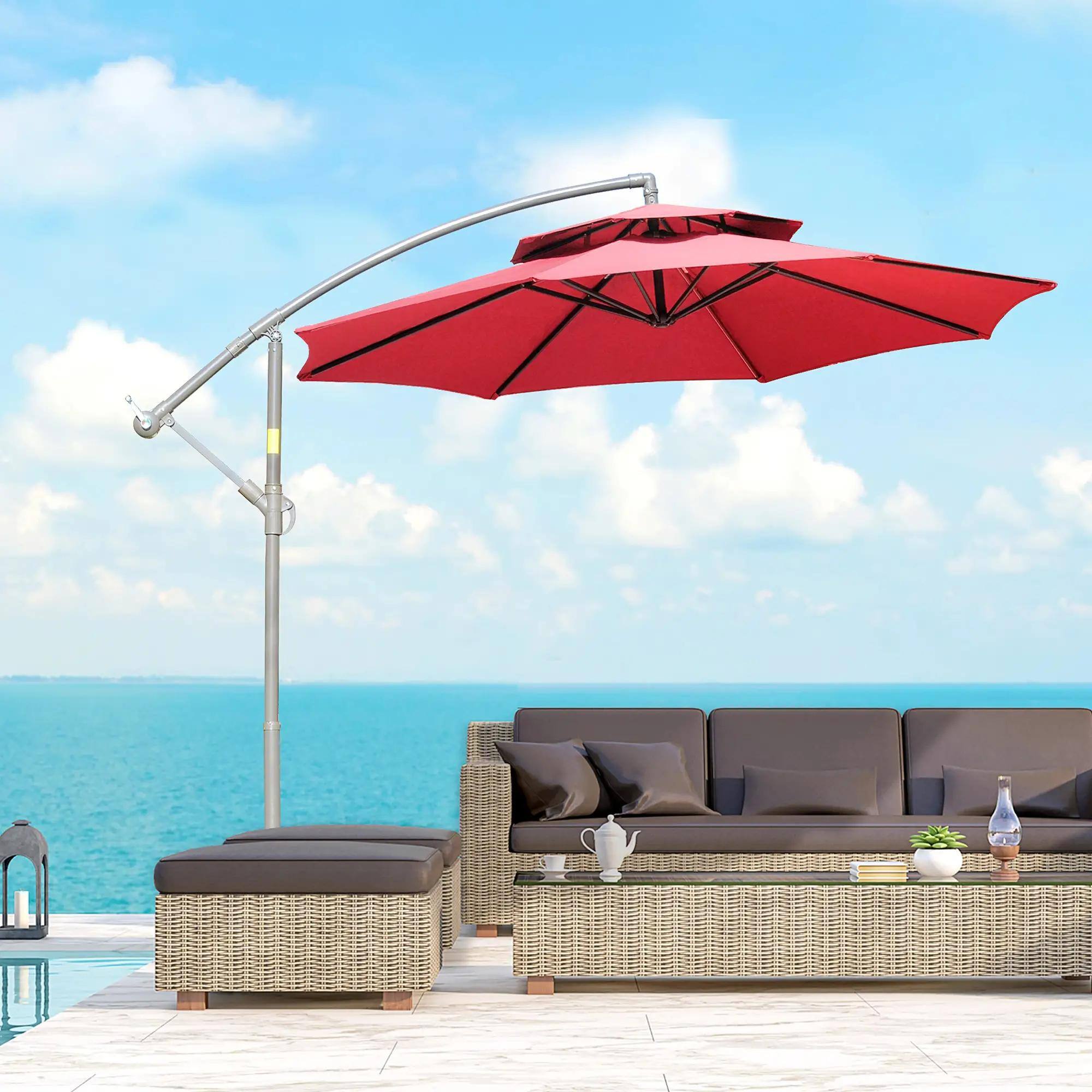 Alt View 6. Spaco - Spaco 9Ft 2-Tier Cantilever Patio Umbrella, Crank Offset Shade with Base - Red.