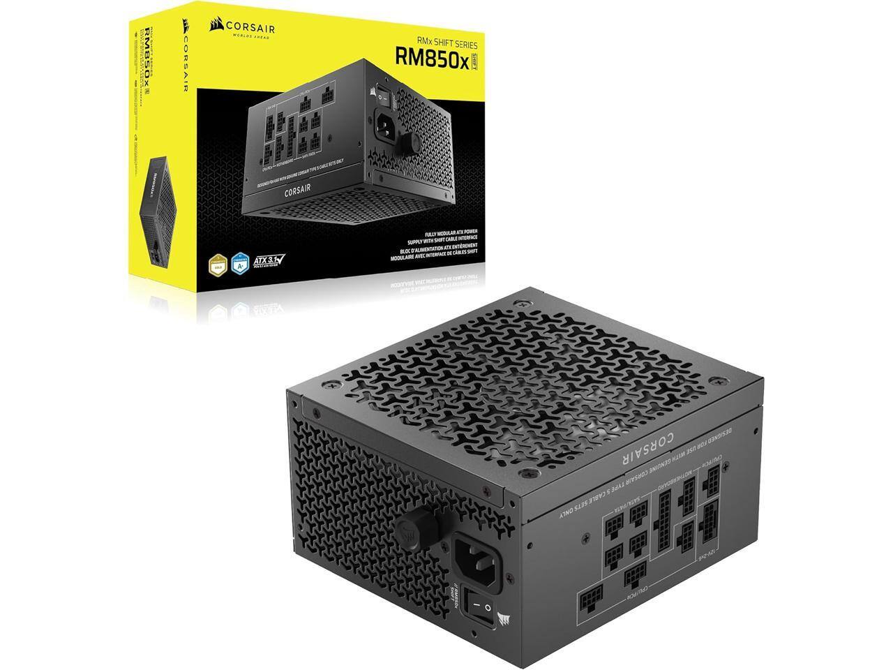 RM850x CORSAIR SHIFT SERIES RM850x  
CORSAIR ATX3.3 UNIVERSAL POWER SUPPLY  
FULLY MODULAR CABLE INTERFACE  
ALIMENTATION MODULAIRE AVEC INTERFACE DE CABLES SHIFT  
CORSAIR  
RM850x
