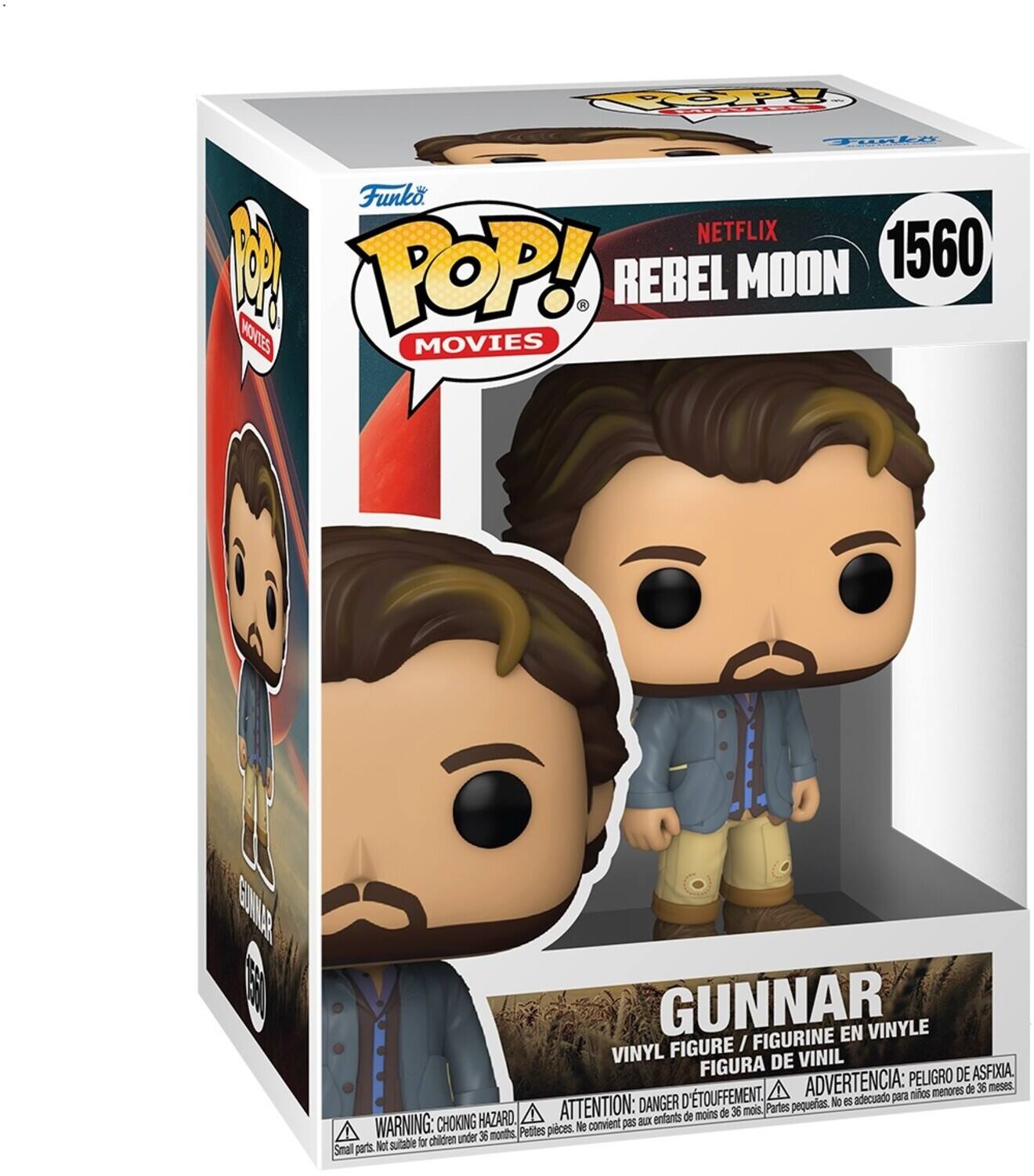 POP! Funko NETFLIX POP! REBEL MOON 1560 MOVIES GUNNAR FIGURINE EN VINYLE FIGURE / VINYL DE VINIL FIGURA PELIGRO DE ASFIXIA. D'TOUFFEMENT. ADVERTENCIA: para mios menores de 36 meses DANGER pequeas. N IS adecundo HAZARD ATTENTION: ax entants de moins de 36 mos Partes WARNING: CHOKING Petites pieces. e convient - children under 36 months Small parts Not sutable
