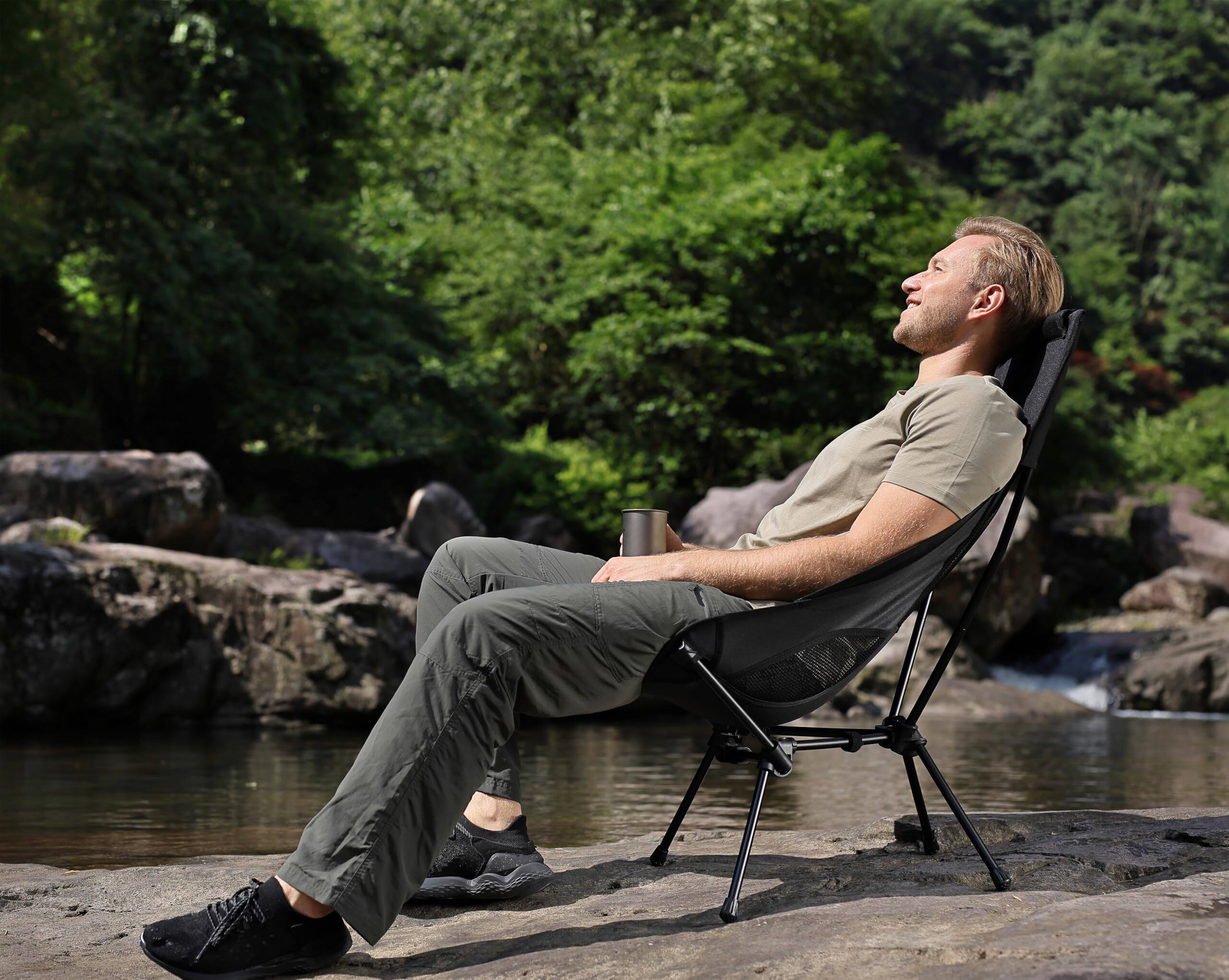 Alt View 4. JETRANSPORT - Lightweight Folding High Camping Chair With Head Support Stable Portable Compact For Outdoor Camp Travel - Highback Khaki.