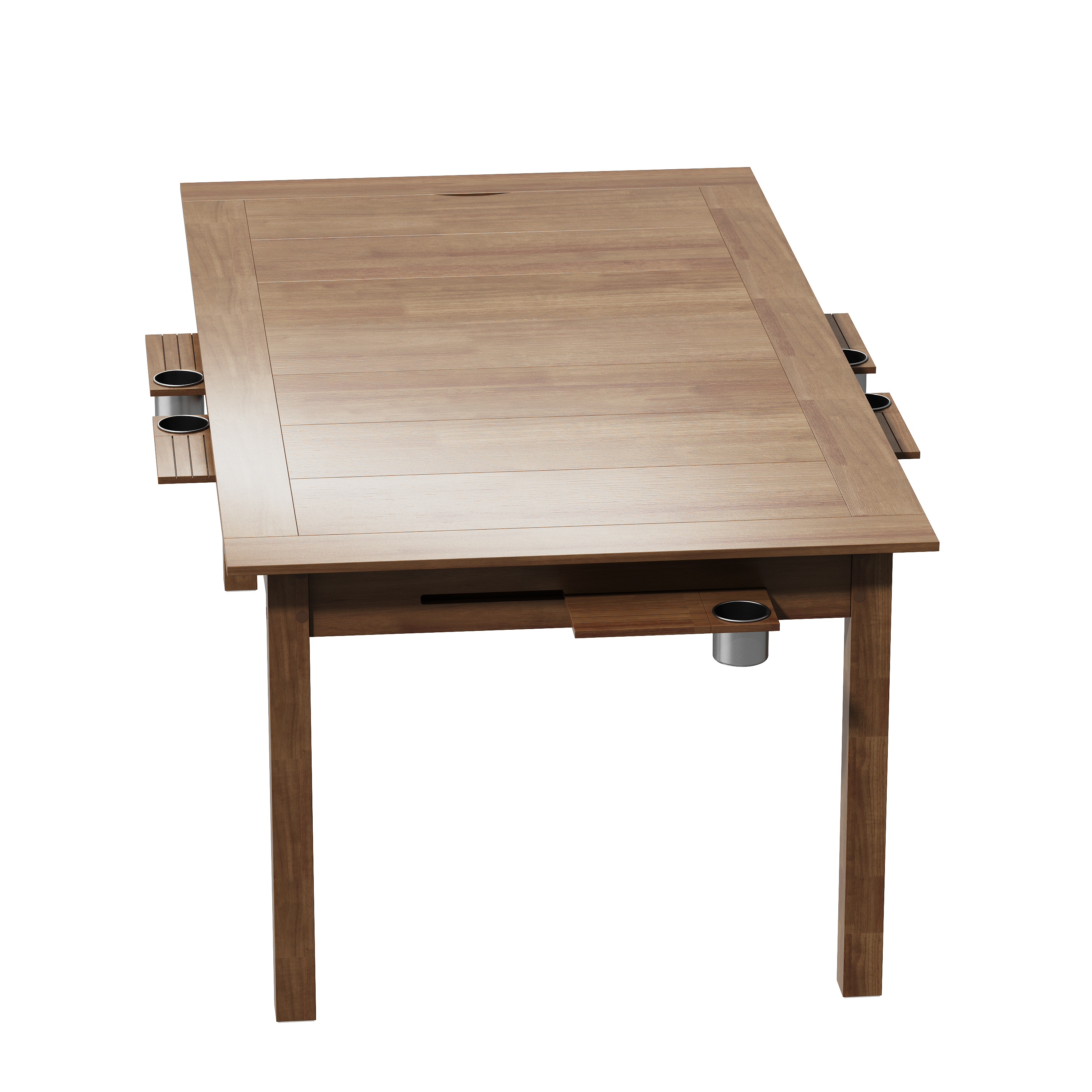Left. Famapy - 78.7"Solid Rubberwood Board Game Dining Table,2-in-1 Gaming Table with Slatted Storage Trays&Cup Holders Walnut Finish - Teak Brown.