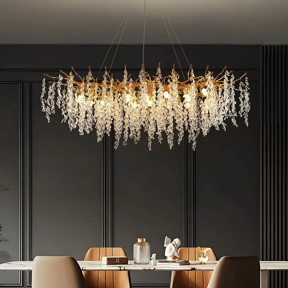 Front. Siljoy - Elegant Luxury French Creative Branch Design with Tassel Glass Chandelier - Gold.