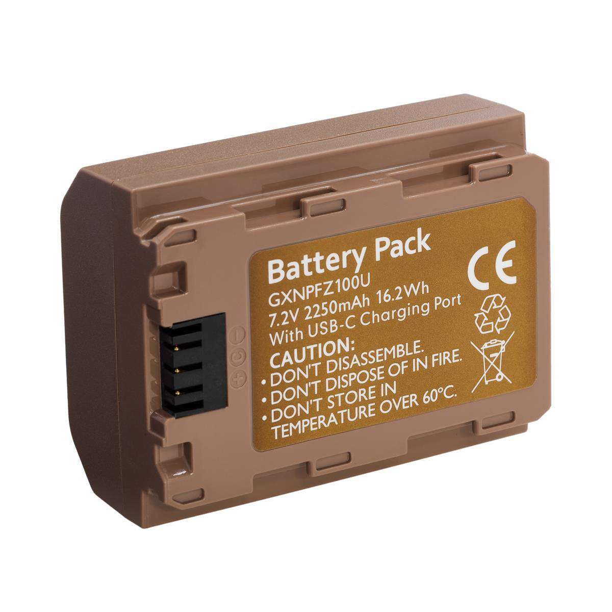 Battery Pack  
GXNPFZ100U  
7.2V 2250mAh 16.2Wh  
With USB-C Charging Port  

CAUTION:  
- DON'T DISASSEMBLE.  
- DON'T DISPOSE OF IN FIRE.  
- DON'T STORE IN TEMPERATURE OVER 60°C.