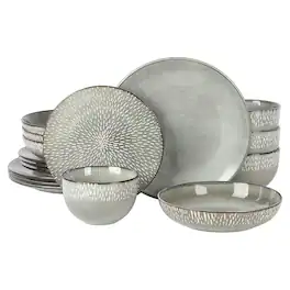Gibson - Elite Matisse 16 Piece Stoneware Dinnerware Set in Grey with Reactive Glaze - Gray