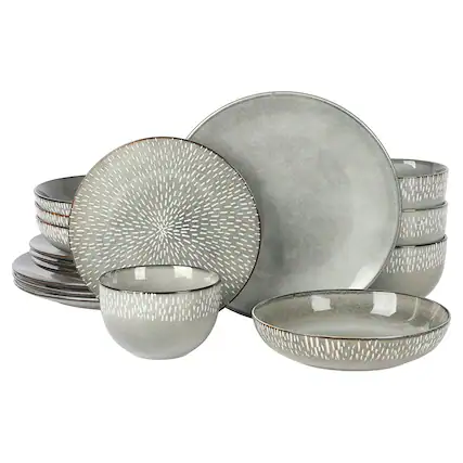 Front. Gibson - Gibson Elite Matisse 16 Piece Stoneware Dinnerware Set in Grey with Reactive Glaze - Gray.