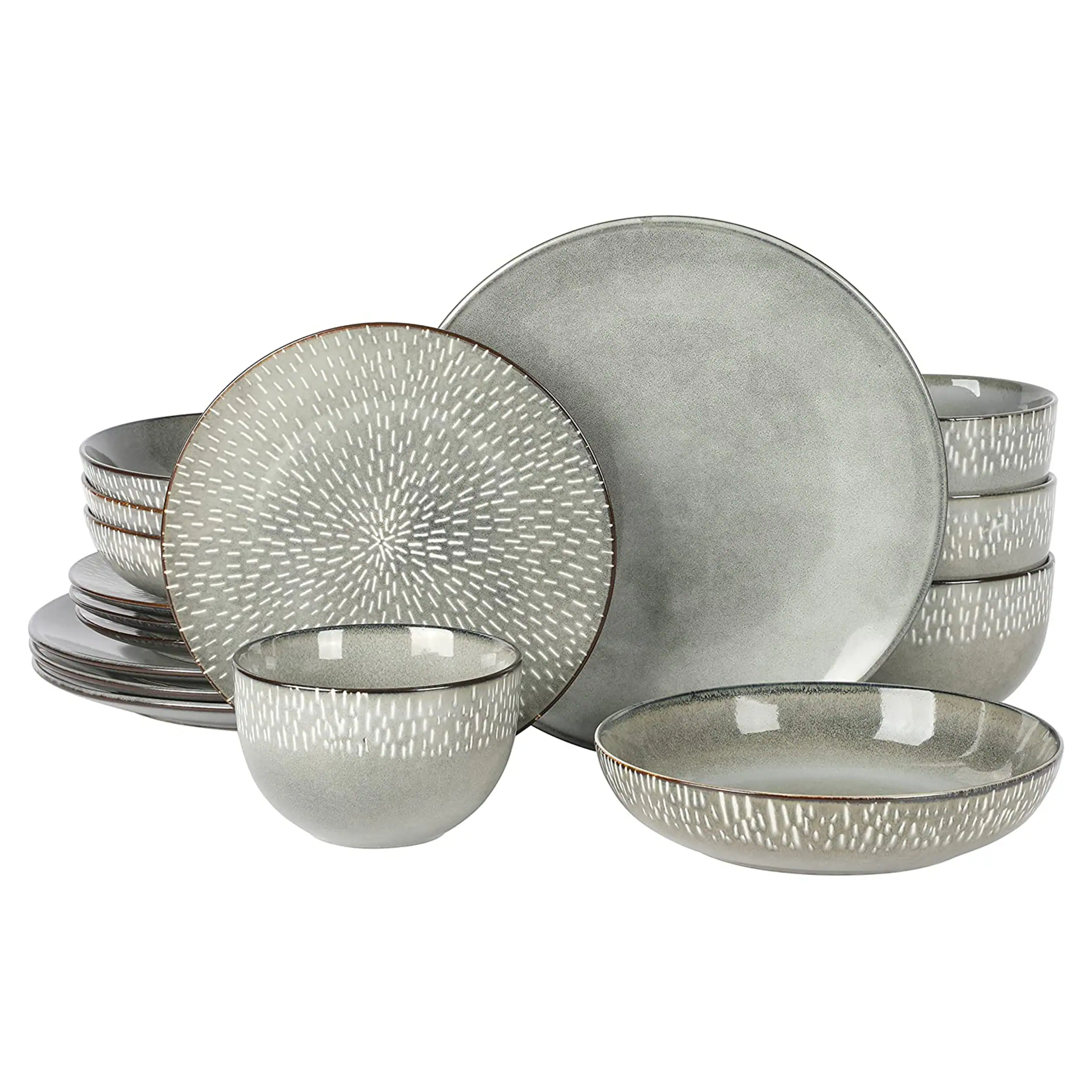 Gibson - Elite Matisse 16 Piece Stoneware Dinnerware Set in Grey with Reactive Glaze - Gray