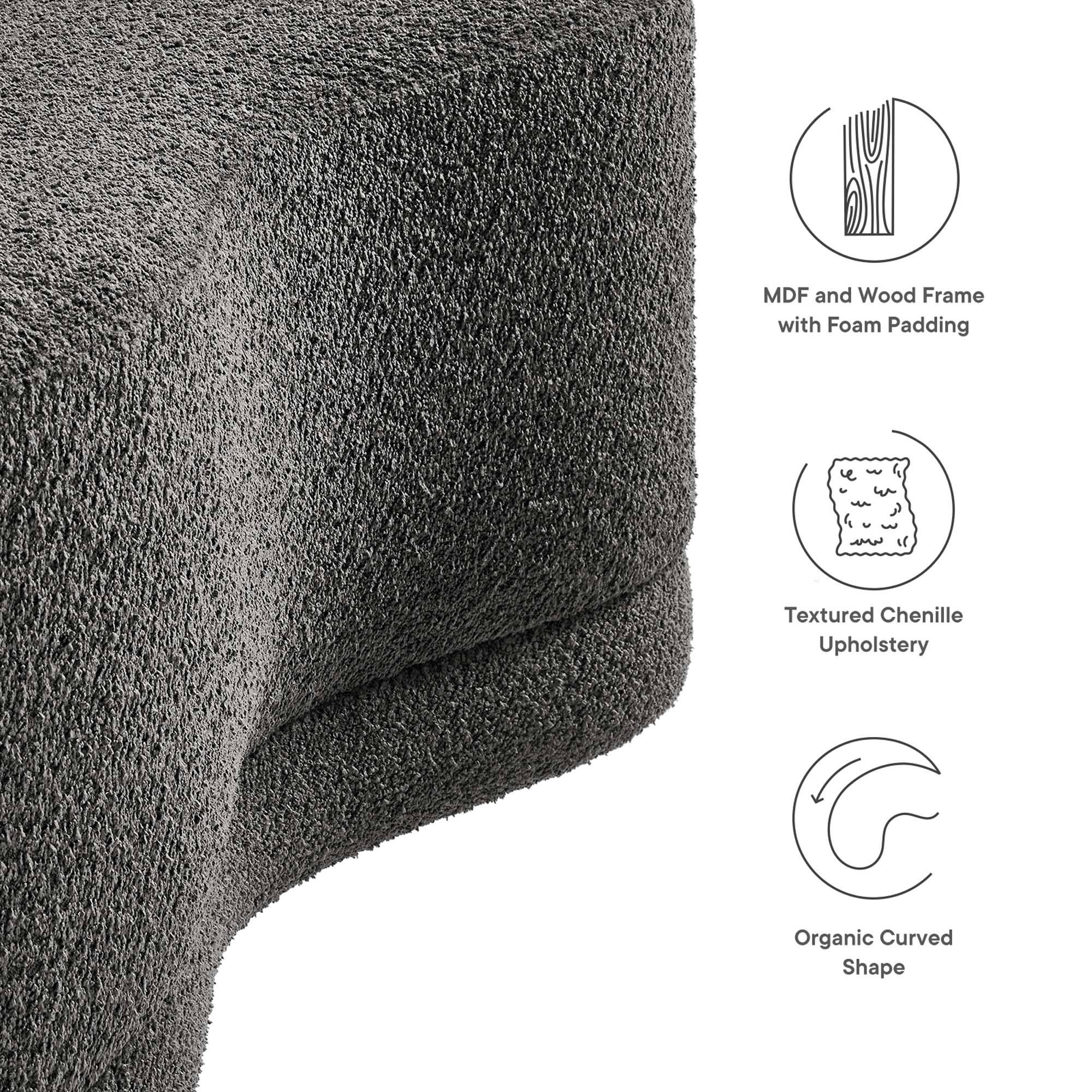 MDF and Wood Frame with Foam Padding  
Textured Chenille Upholstery  
Organic Curved Shape