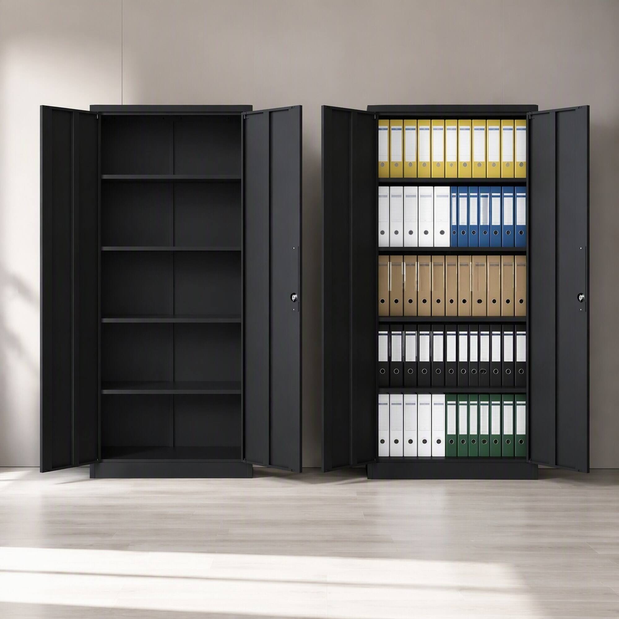 Alt View 2. RYHNUYNE - 72 Inch Tall Metal Garage Storage Cabinet Black Tool Steel Locking Cabinet with Doors and 4 Shelves for Home Office - Black.