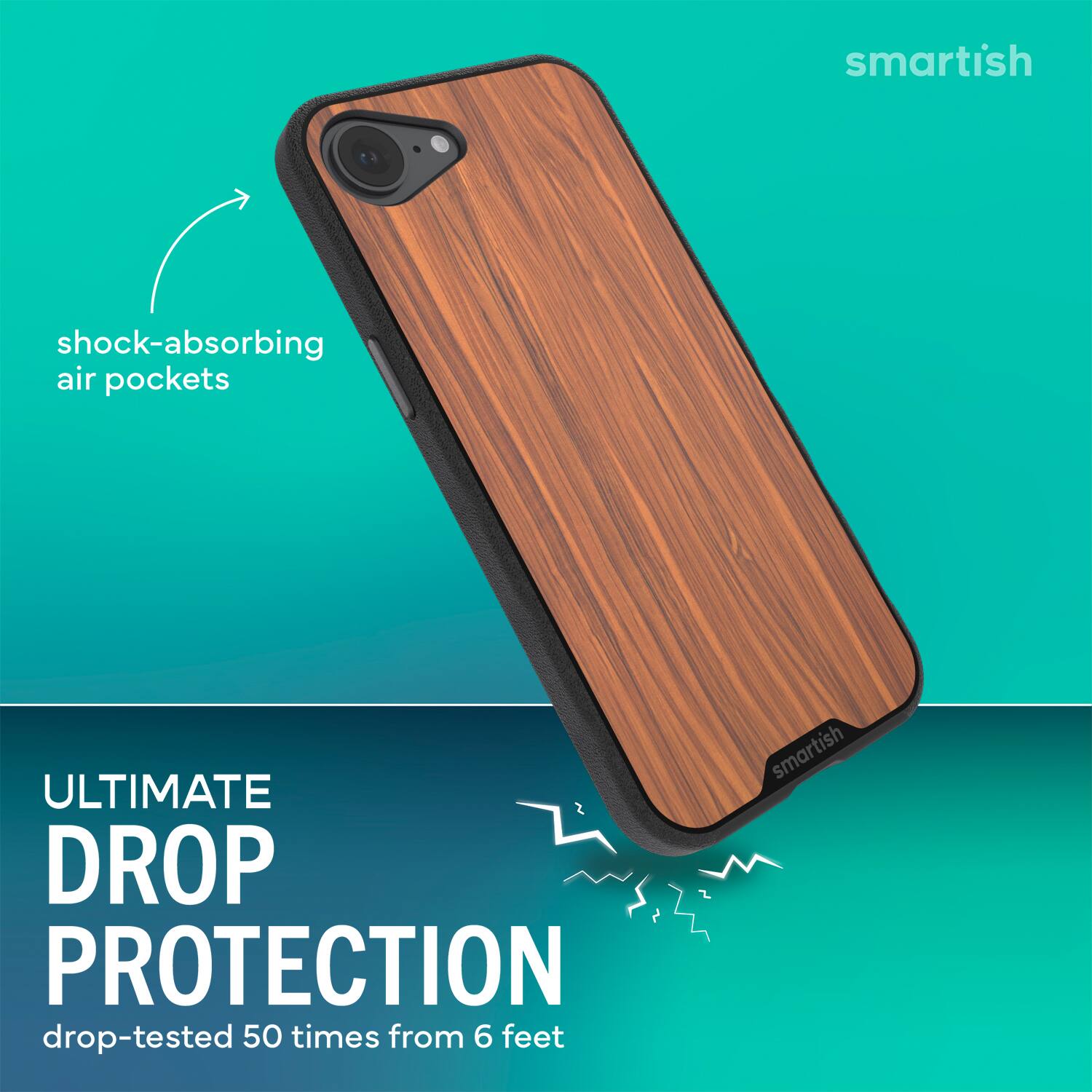 smartish shock-absorbing air pockets ULTIMATE DROP PROTECTION drop-tested 50 times from 6 feet smartish