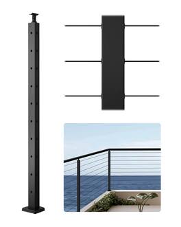 VEVOR - Cable Railing Post, 36x1x2 Inch Corner Railing Post, with L-Shaped Pre-Drilled Holes, Stainless Steel Cable Rail Post - Black