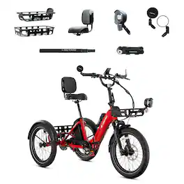 Lectric eBikes - XP Trike2 750 Foldable Long-Range eBike (Max 70mi/17mph) + Cargo Package/Support Seat/Seat Post/Headlight/Mirrors/Lock - Phoenix Red