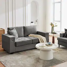 Babevy - 70” Loveseat Sofa, Comfy Couches for Living Room, Cloud Couch with USB/Type-C Charging Ports & Removable Covers - Gray