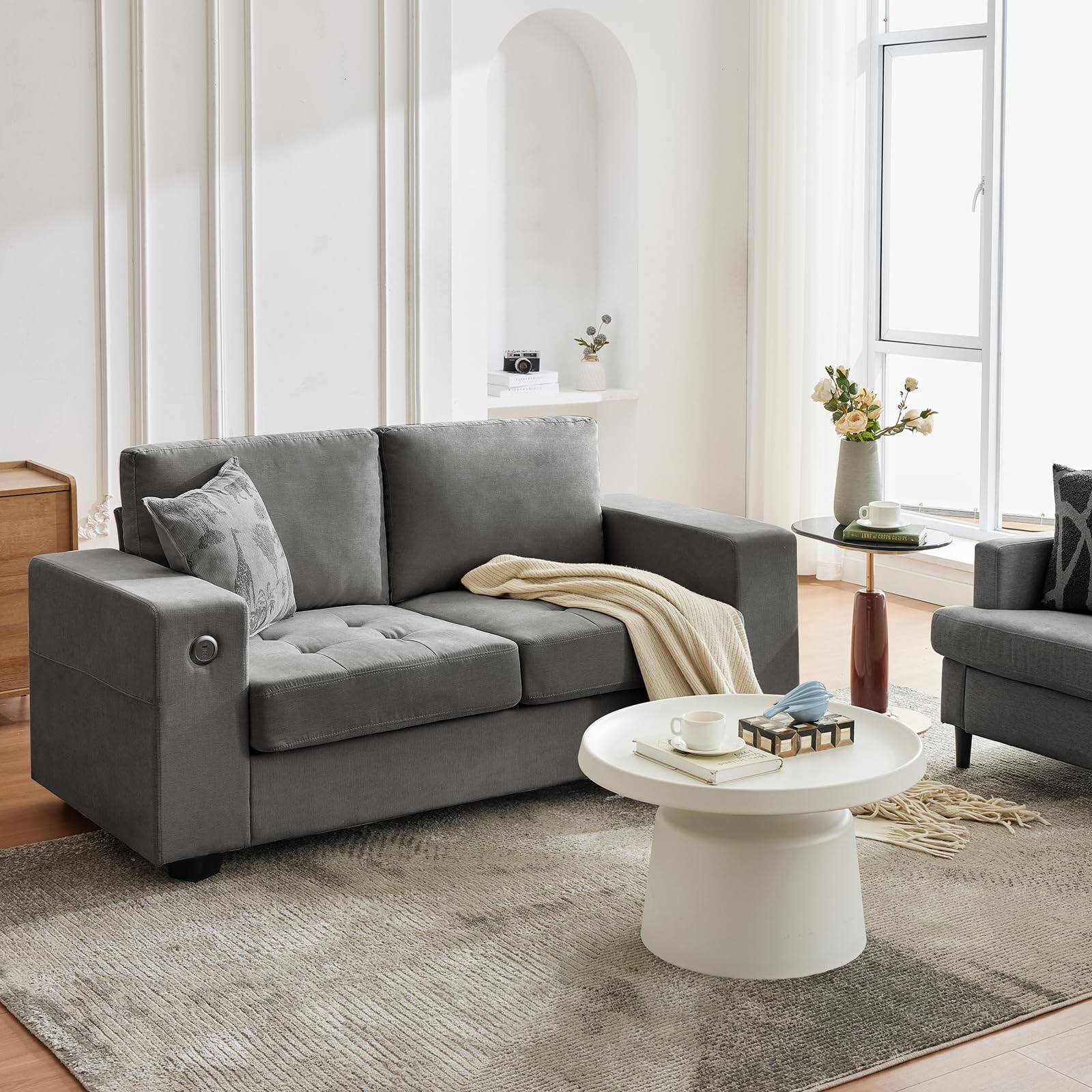 Front. Babevy - 70” Loveseat Sofa, Comfy Couches for Living Room, Cloud Couch with USB/Type-C Charging Ports & Removable Covers - Grey.