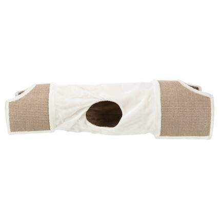 Front. TRIXIE - Sisal & Plush 1-Level Cat Condos with Scratching Surface, Tunnel & Cat Toy - Cream.