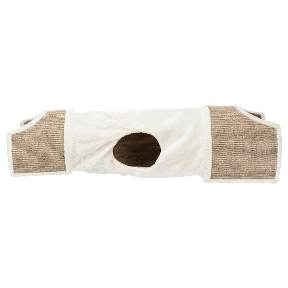Front. TRIXIE - Sisal & Plush 1-Level Cat Condos with Scratching Surface, Tunnel & Cat Toy - Cream.