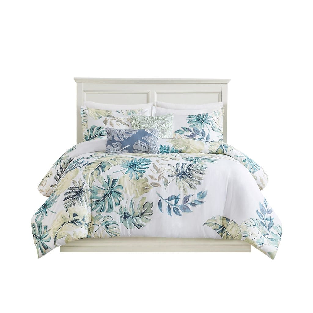 Photos - Bed Linen Mills Gracie  - Cordell 5-Piece Cotton Printed Duvet Cover Set - White/Blue 2261-21HH 