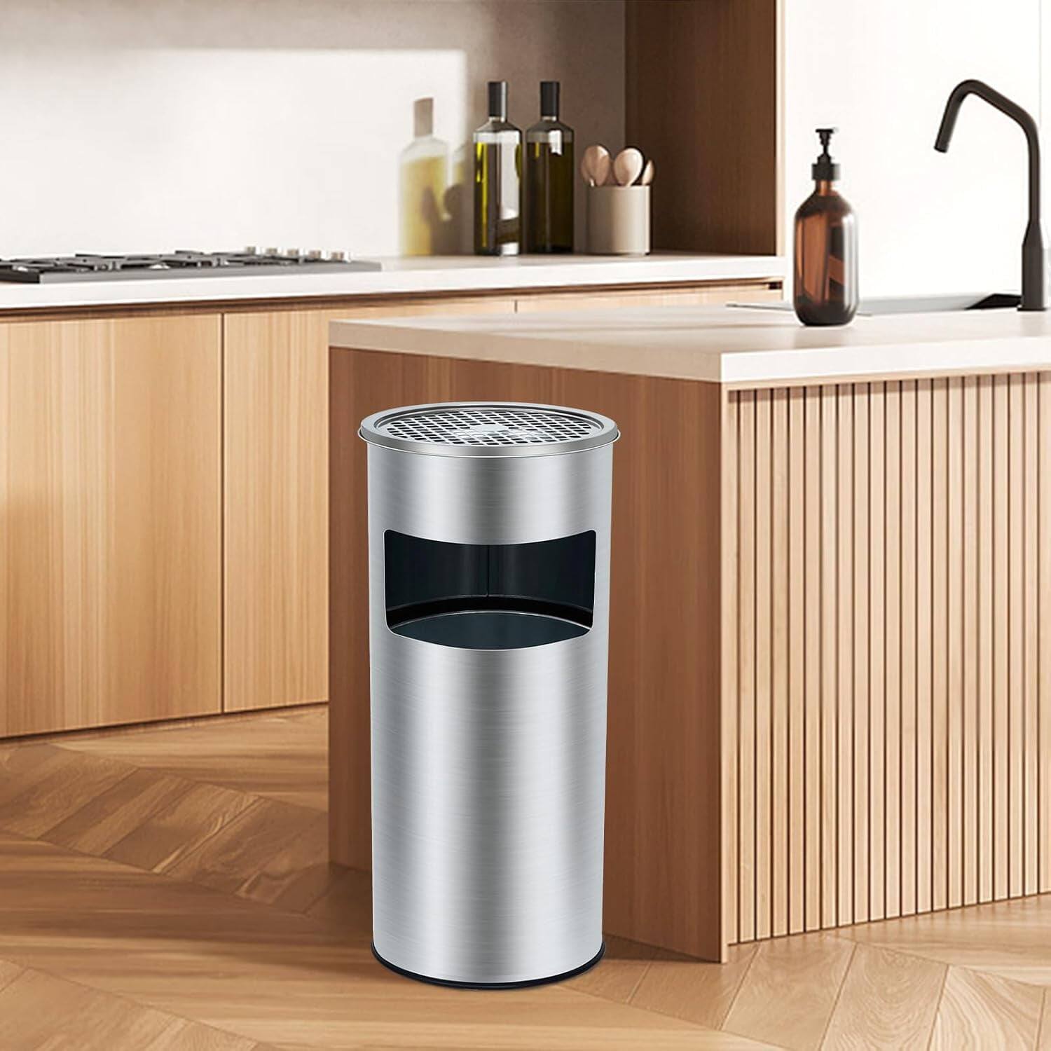 Alt View 2. Homhougo - 4.5 Gallon Indoor Outdoor Trash Can, Commercial Garbage Can with Removable Inner Bucket, Stainless Steel - Silver.