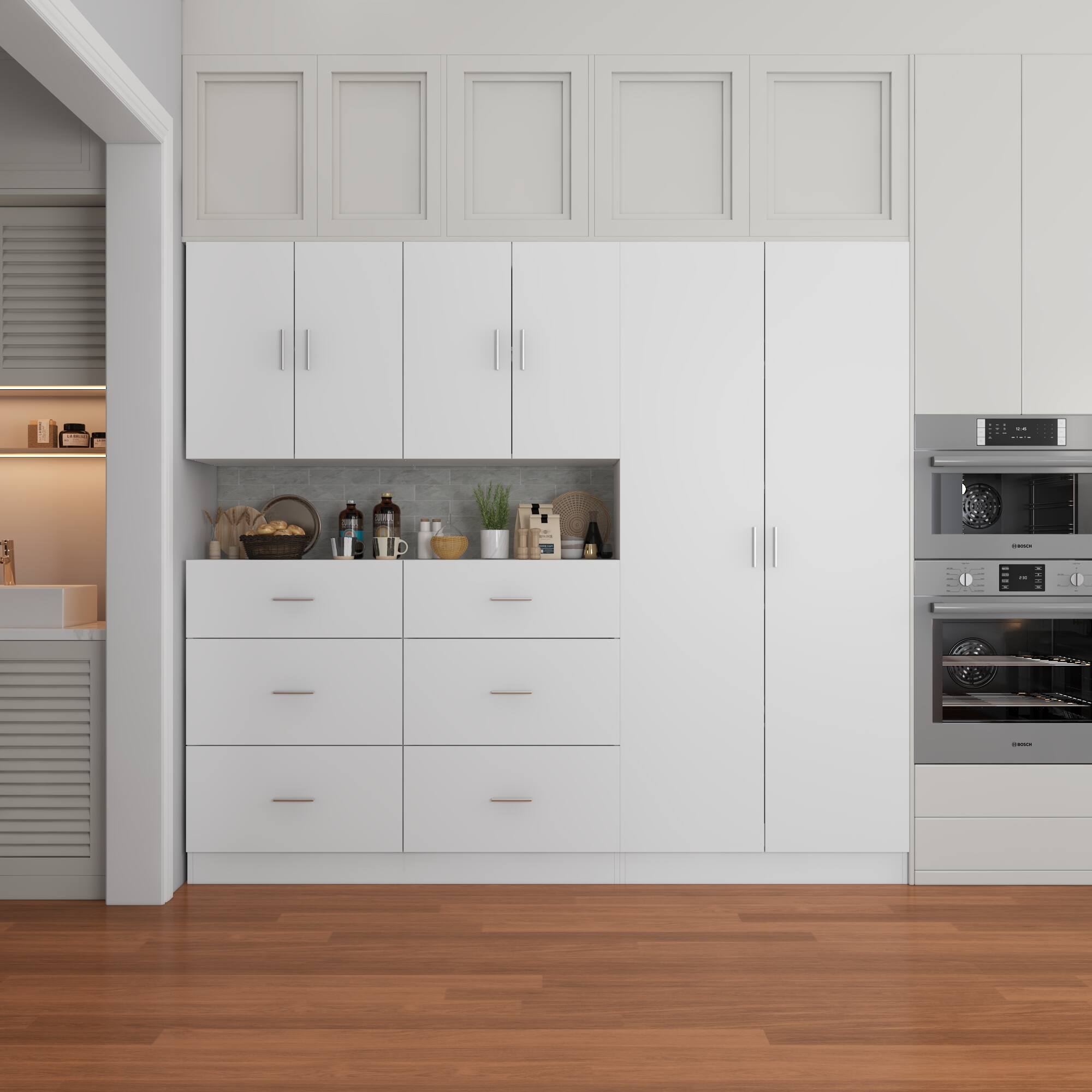 Alt View 1. FUFU&GAGA - Large Modular Kitchen Storage Cabinet Buffet Hutch with Drawers Shelves and Adjustable Combination Design for Home - White.