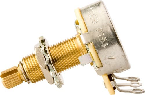 Angle Standard. Gibson - 500K Ohm Long Shaft Audio Taper Potentiometer.